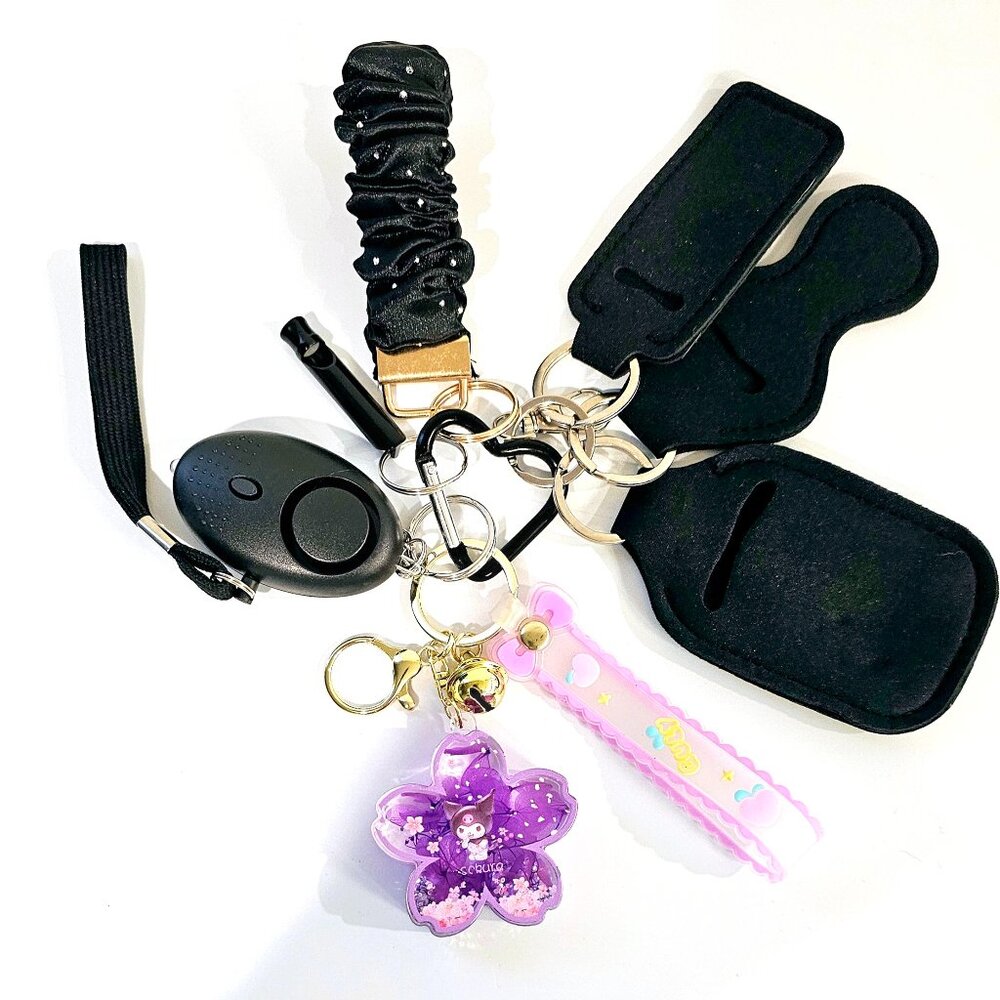 Safety Keychain Set, Sanrio, Kuromi Lightweight Kid-friendly, Alarm, Black